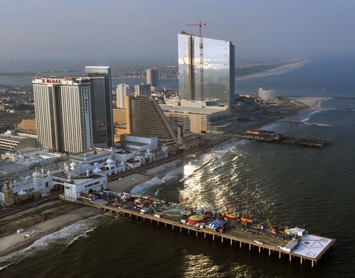 Revel and taj mahal and showboat and steel pier exterior aerial skyline